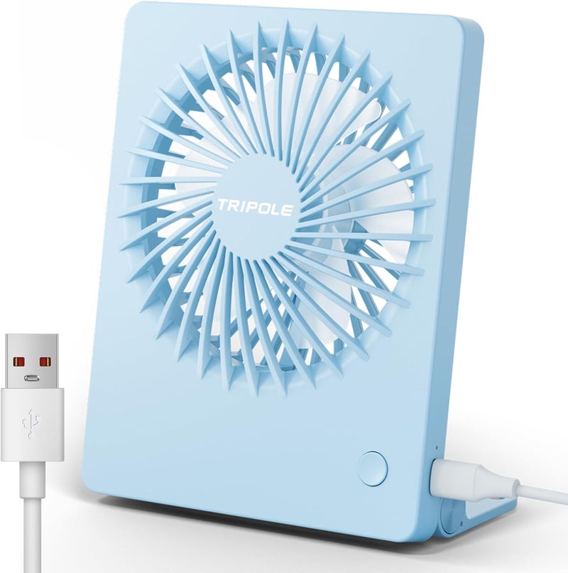 TriPole Mini Desk Fan USB Powered Portable Fan Small Personal Fan 3 Speeds Strong Airflow Table Fan for Travel Home Office Bedroom Desktop, 3.3ft Cable (No Battery, Blue) - Image 1